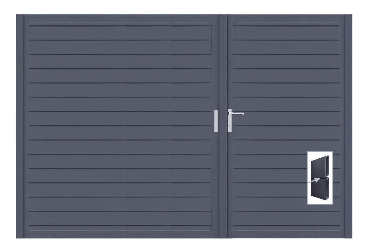 Aluminium Doppeltor Vidal Pure - Höhe 180cm, Breite 262cm (Teilung asymmetrisch 102+160cm) inkl. Torpfosten – Bild 1