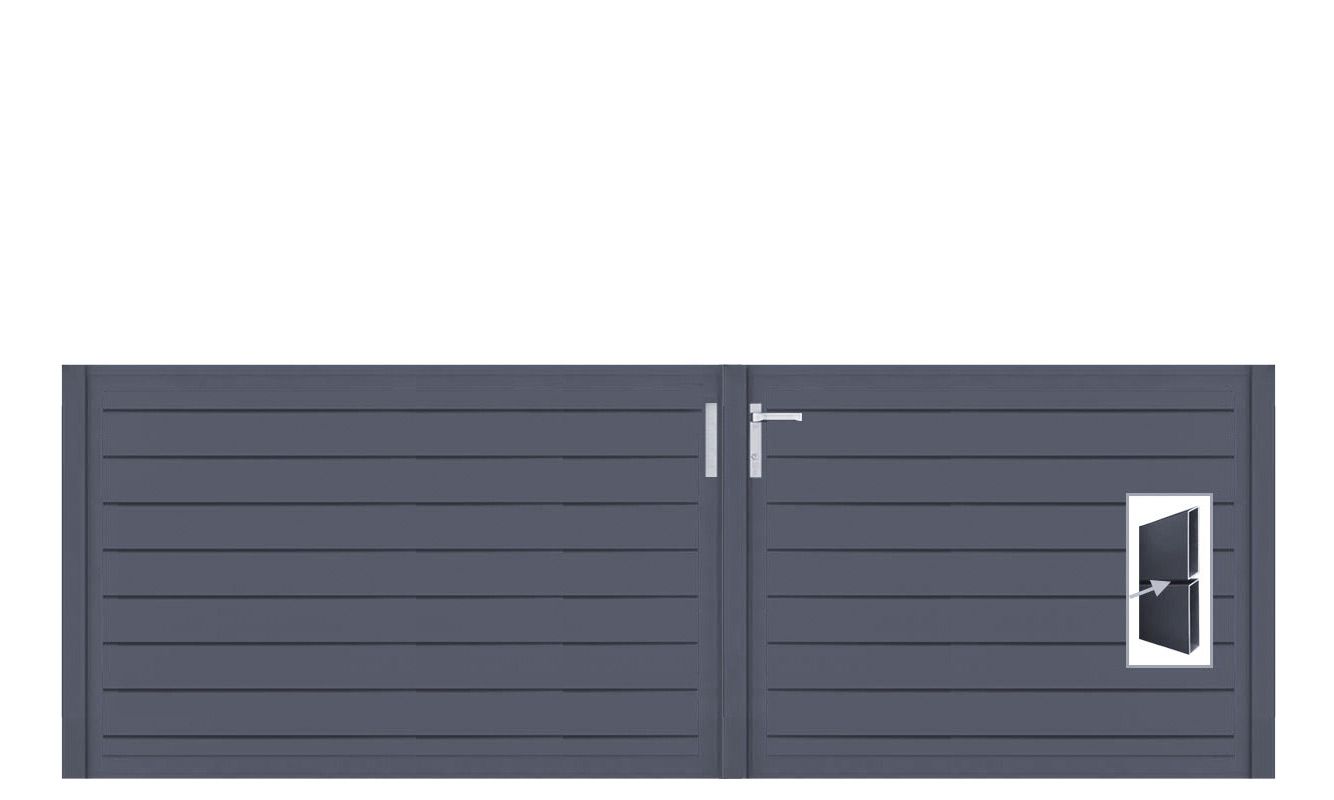 Aluminium Doppeltor Vidal Pure - Höhe 100cm, Breite 291cm (Teilung asymmetrisch 131+160cm) inkl. Torpfosten – Bild 1