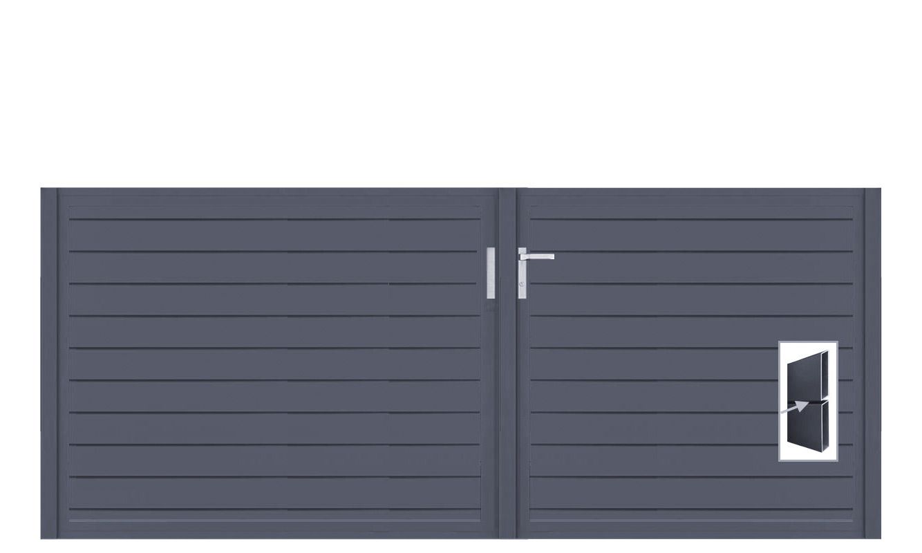 Aluminium Doppeltor Vidal Pure - Höhe 120cm, Breite 291cm (Teilung asymmetrisch 131+160cm) inkl. Torpfosten – Bild 1