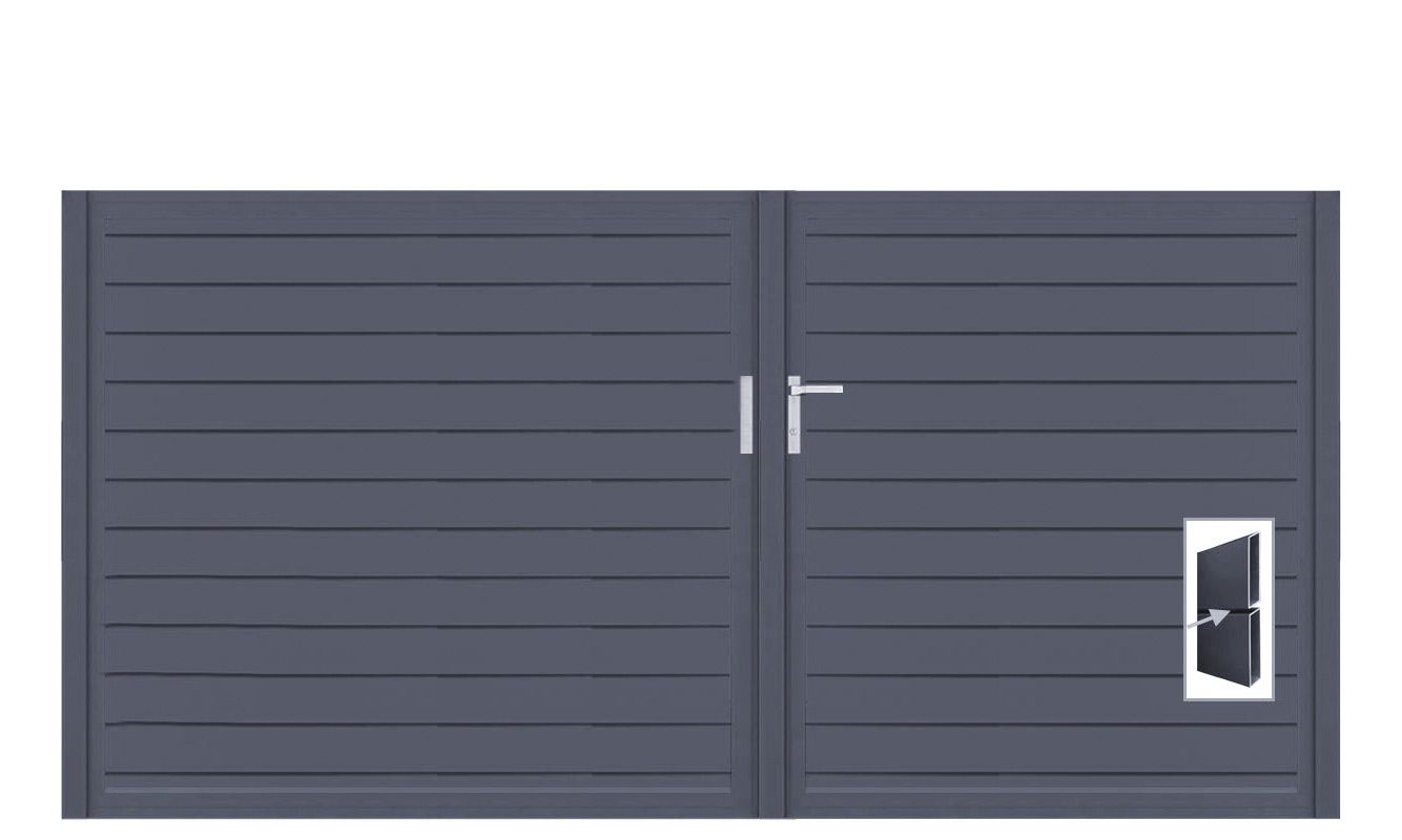 Aluminium Doppeltor Vidal Pure - Höhe 140cm, Breite 291cm (Teilung asymmetrisch 131+160cm) inkl. Torpfosten – Bild 1
