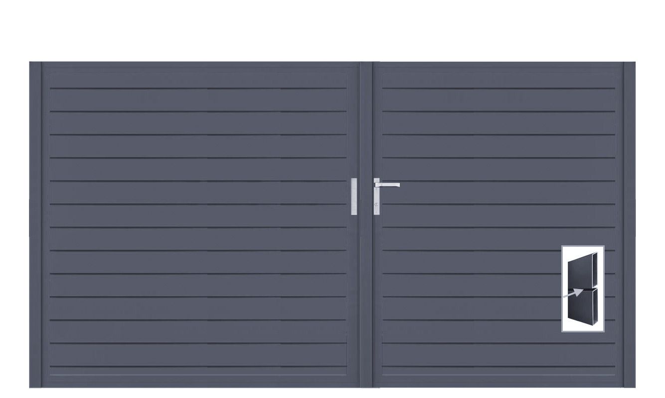 Aluminium Doppeltor Vidal Pure - Höhe 160cm, Breite 291cm (Teilung asymmetrisch 131+160cm) inkl. Torpfosten – Bild 1