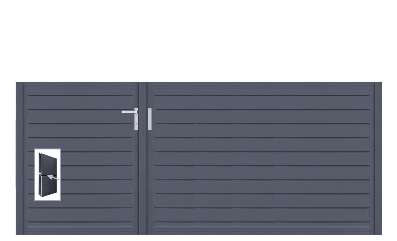 Aluminium Doppeltor Vidal Pure - Höhe 120cm, Breite 291cm (Teilung asymmetrisch 102+189cm) inkl. Torpfosten – Bild 1