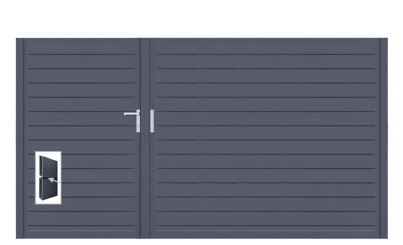 Aluminium Doppeltor Vidal Pure - Höhe 160cm, Breite 291cm (Teilung asymmetrisch 102+189cm) inkl. Torpfosten – Bild 1