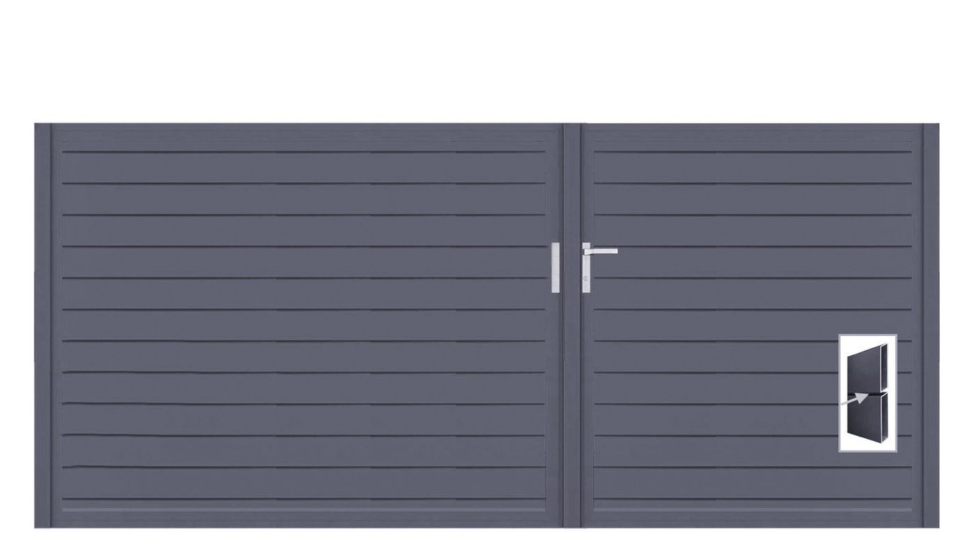 Aluminium Doppeltor Vidal Pure - Höhe 140cm, Breite 320cm (Teilung asymmetrisch 131+189cm) inkl. Torpfosten – Bild 1