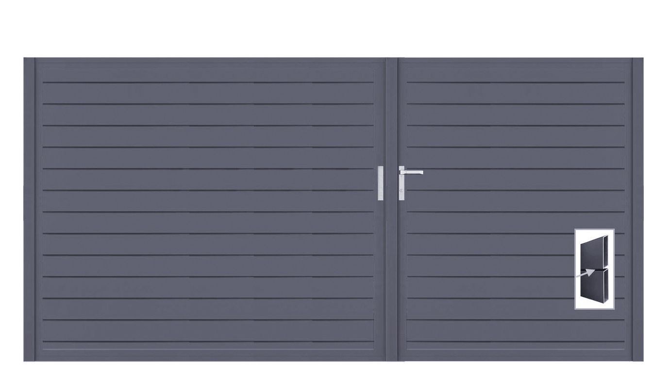 Aluminium Doppeltor Vidal Pure - Höhe 160cm, Breite 320cm (Teilung asymmetrisch 131+189cm) inkl. Torpfosten – Bild 1