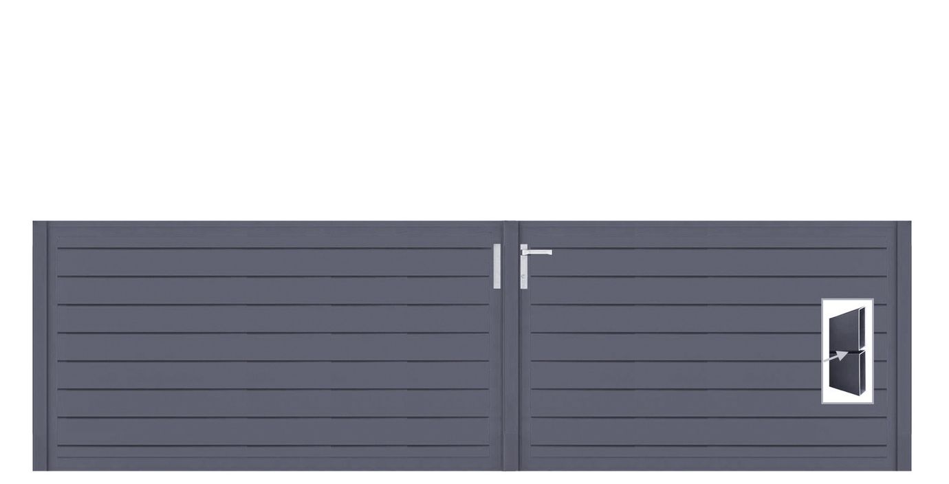 Aluminium Doppeltor Vidal Pure - Höhe 100cm, Breite 349cm (Teilung asymmetrisch 160+189cm) inkl. Torpfosten – Bild 1