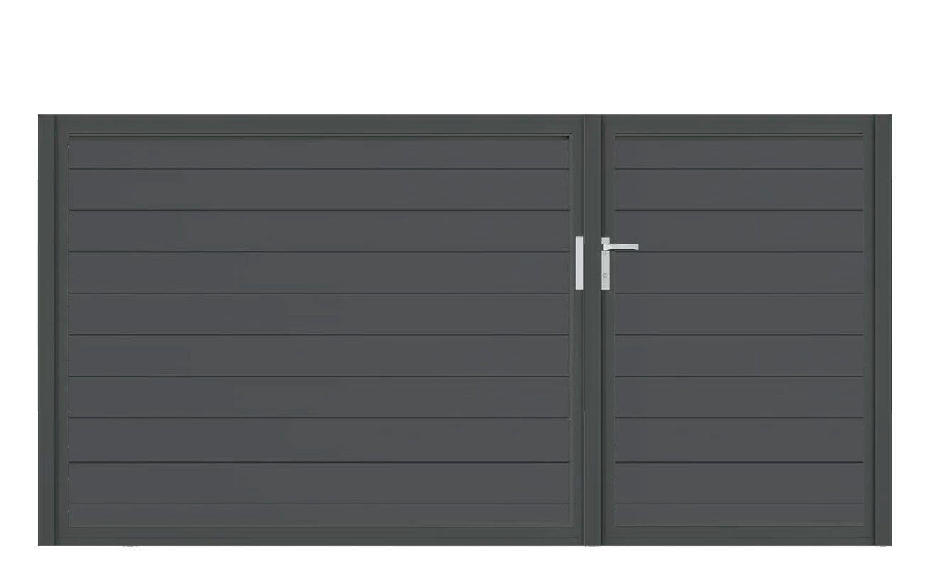 Aluminium Doppeltor Vidal Snap - Höhe 140cm, Breite 291cm (Teilung asymmetrisch 102+189cm) inkl. Torpfosten – Bild 1