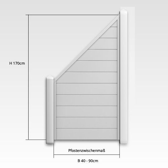 Kunststoff Sichtschutz-Abschluß-Element schräg, Höhe 175cm, Breite 90cm, weiß (inkl. 1 Pfosten)