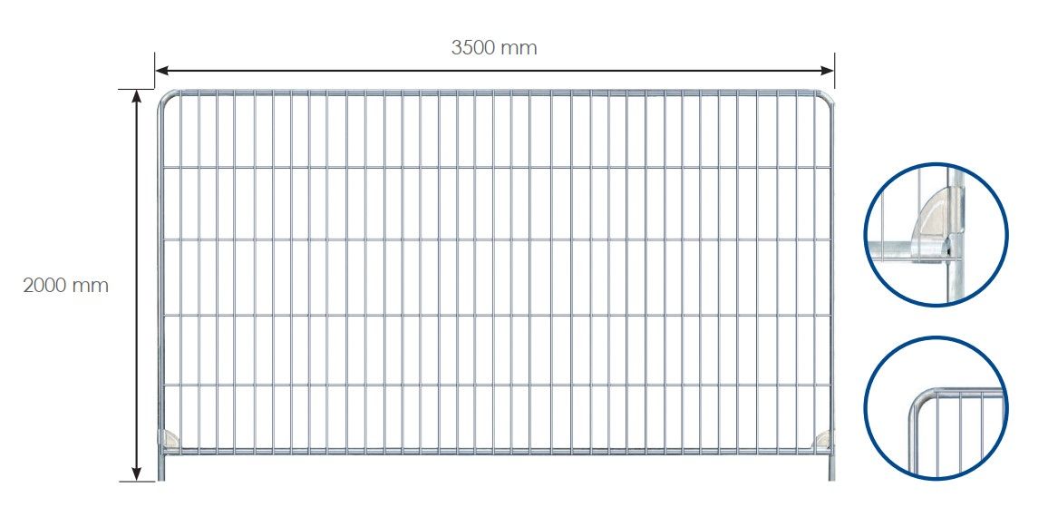 Mobiler Bauzaun Eko Leicht Round Top - Breite 3,50 / Höhe 2,00m - Gewicht 12,00 kg