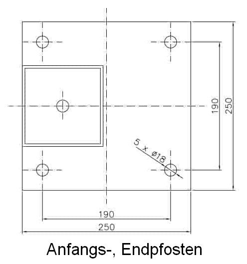 Zusatz-Zaunpfosten 100x100mm mit Fußplatte (Anfangs-, Endpfosten)