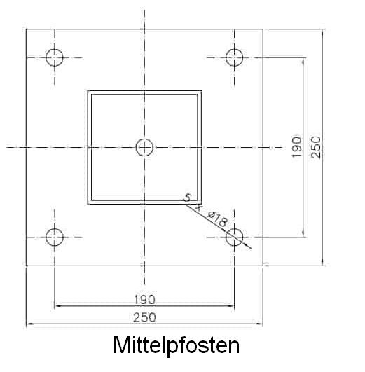 Zusatz-Zaunpfosten 100x100mm mit Fußplatte (Mittelpfosten)
